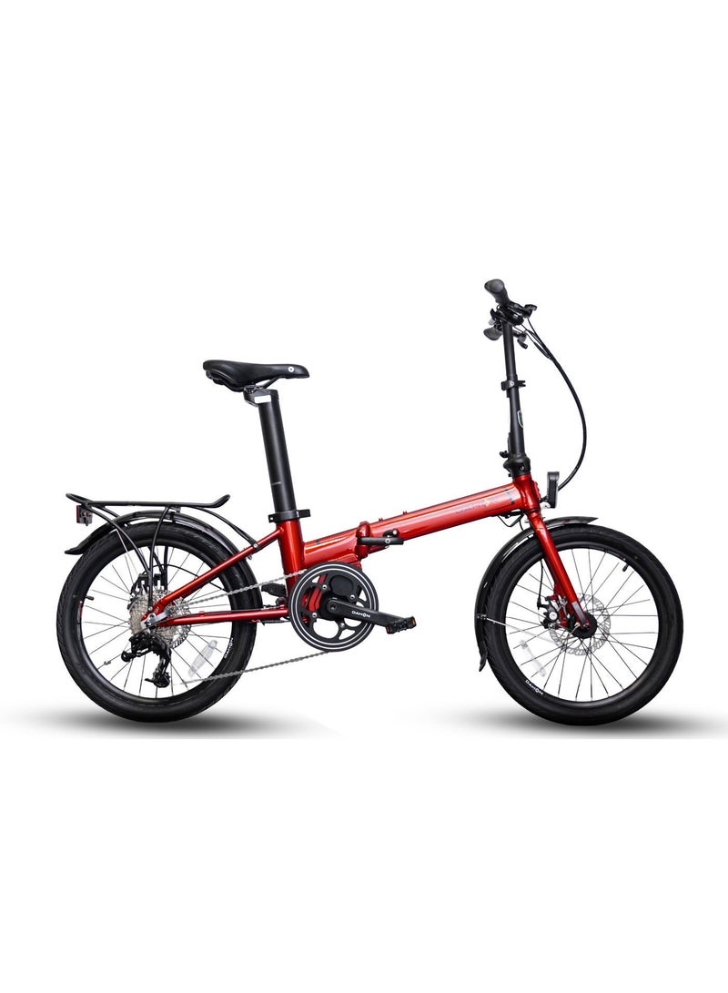 Dahon Unio E20 20" Red Folding E-Bike | 250W Motor, 7-Speed Shimano Gear, Hidden Battery  | 20" Wheels, Integrated Lights - Image 1